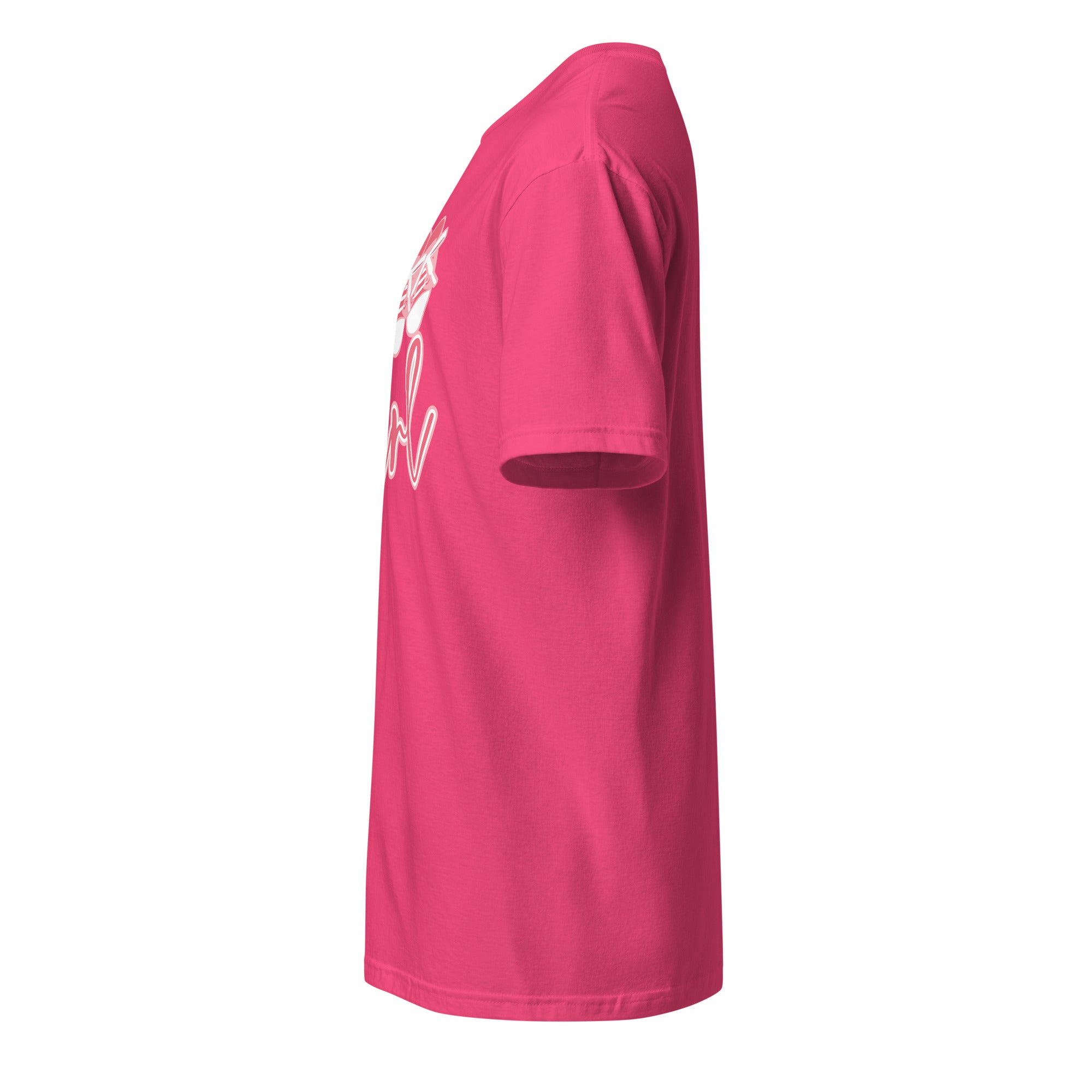 Pink t-shirt left side on a white background