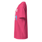 Pink t-shirt with a graphic design on the front on a white background