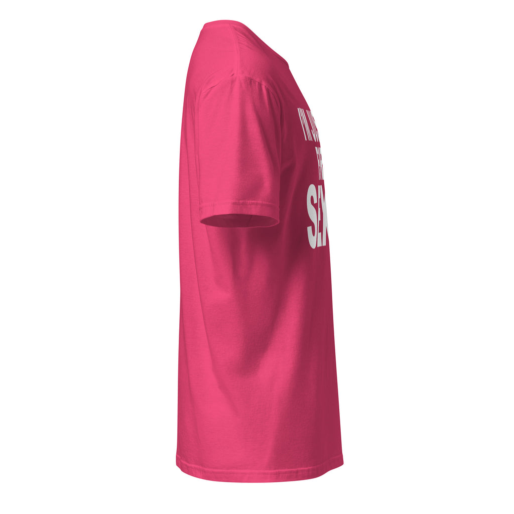 Pink t-shirt right side with text on the front on a white background