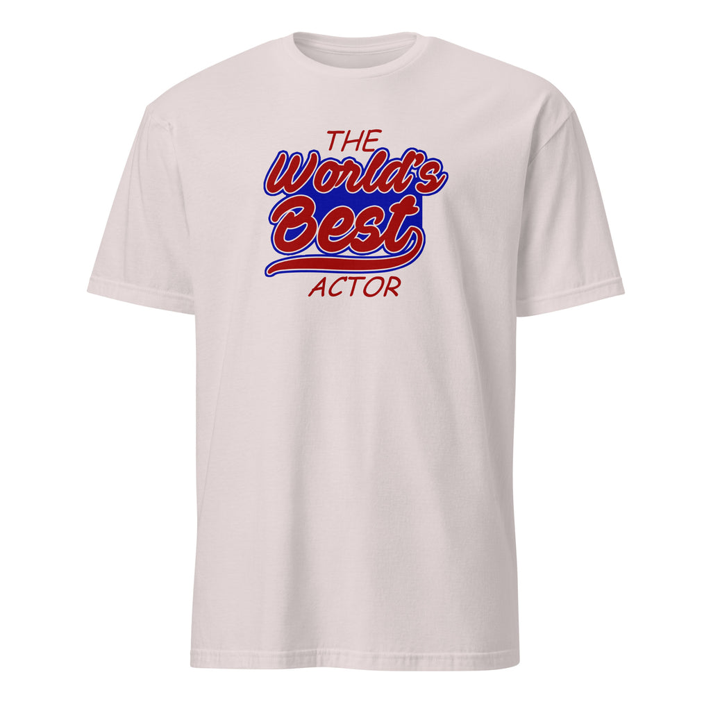 Ice Grey t-shirt with 'The World's Best Actor' text in red and blue on a white background