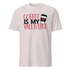 Ice Grey t-shirt with 'Coffee is my Valentine' text and coffee cup graphic on a white background