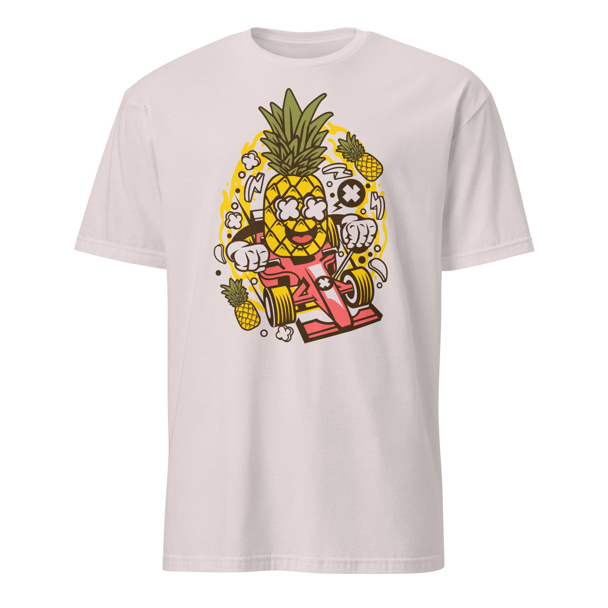Ice Grey t-shirt with a colorful pineapple graphic design on a white background
