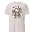 Ice Grey T-shirt with a graphic design of a character riding a bike on a white background