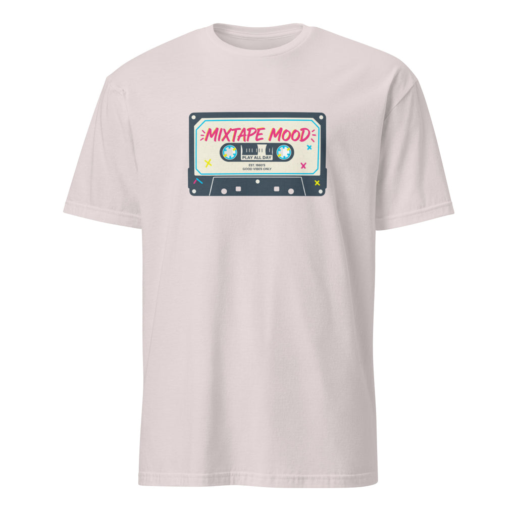 Ice Grey t-shirt with a colorful cassette tape graphic and 'Mixtape Mood' text on a white background