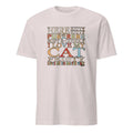 Natural t-shirt with colorful I Love My Cat text design on a white background