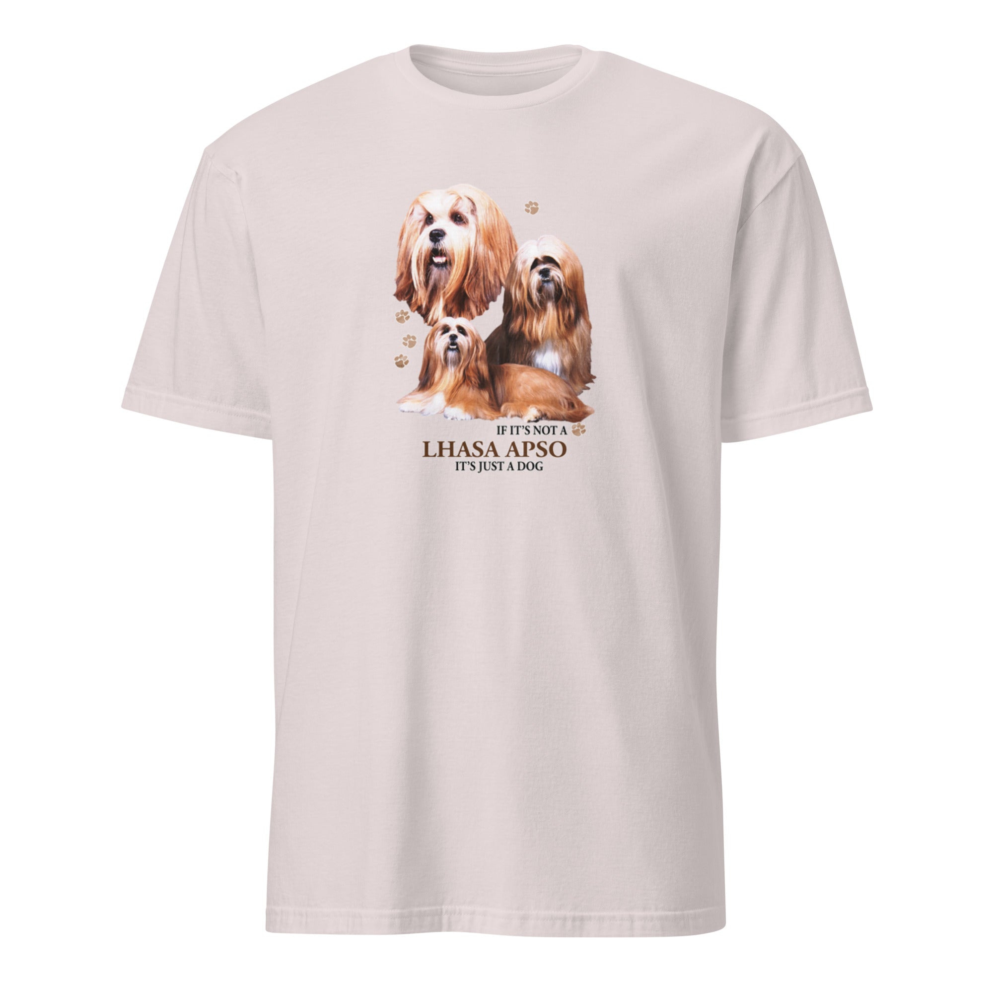 Light Grey t-shirt with Lhasa Apso dog illustration and If It's Not A Lhasa Apso It's Just A Dog T-shirt on a white background