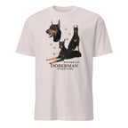 Light Grey t-shirt with Doberman graphic and If It's Not A Doberman It's Just A Dog text on a white background