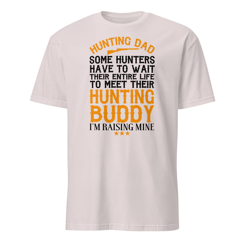 White t-shirt with humorous hunting-themed text design on a white background
