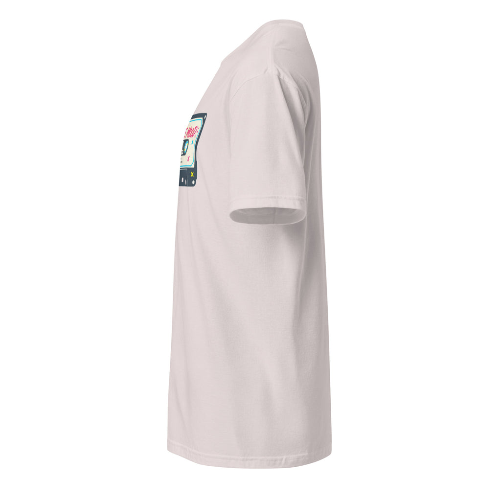 Left view of a ice grey t-shirt against a white background