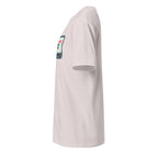 Left view of a ice grey t-shirt against a white background