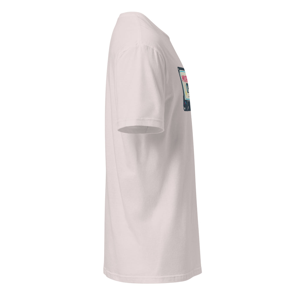 Right view of a ice grey t-shirt against a white background