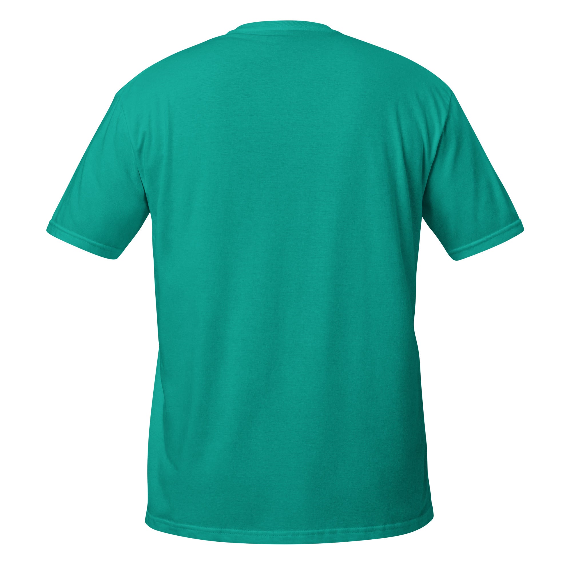 Teal t-shirt back on a white background