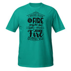 Teal t-shirt with motivational quote on a white background