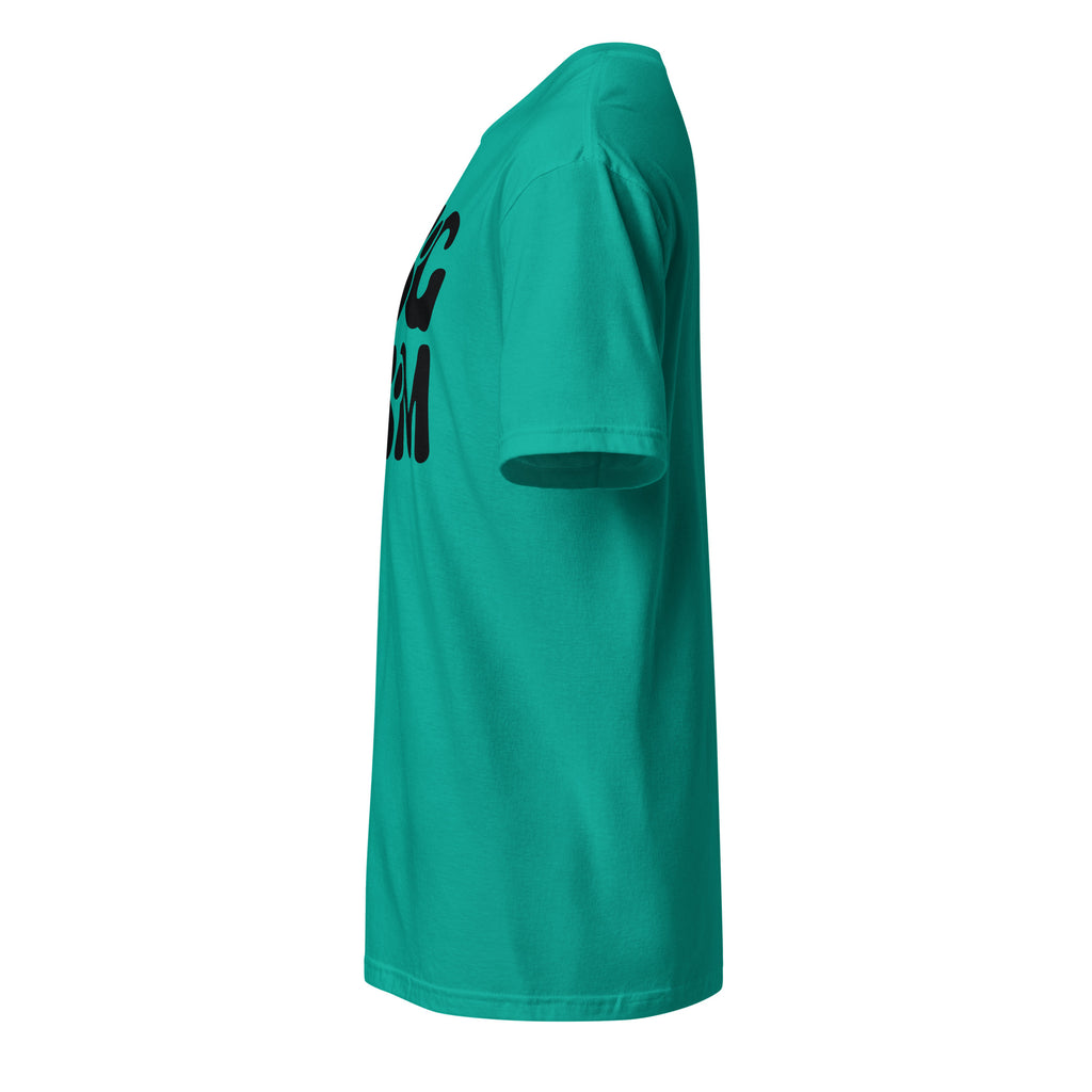 Teal t-shirt left side on a white background