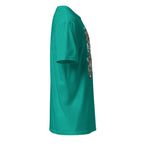Right view of a teal t-shirt on a white background
