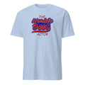 Light blue t-shirt with 'The World's Best Actor' text in red and blue on a white background