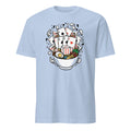 Light blue t-shirt with a graphic design of playing cards and poker chips on a white background
