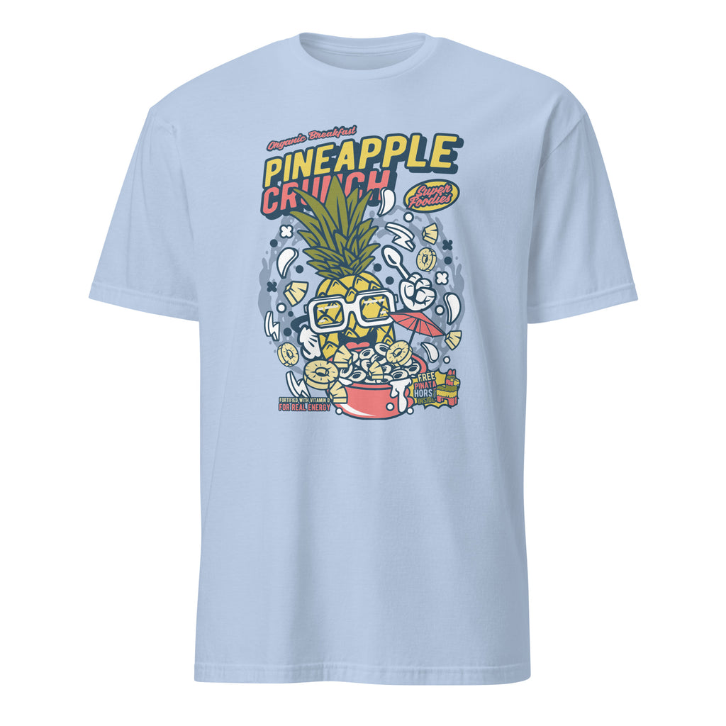 Light blue t-shirt with colorful pineapple-themed graphic design on a white background