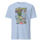 Light blue t-shirt with colorful pineapple-themed graphic design on a white background