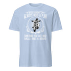 Light Blue t-shirt with a graphic and "You Don't Always Need A Plan Sometimes You Just Need Balls And A Beard" text on a white background