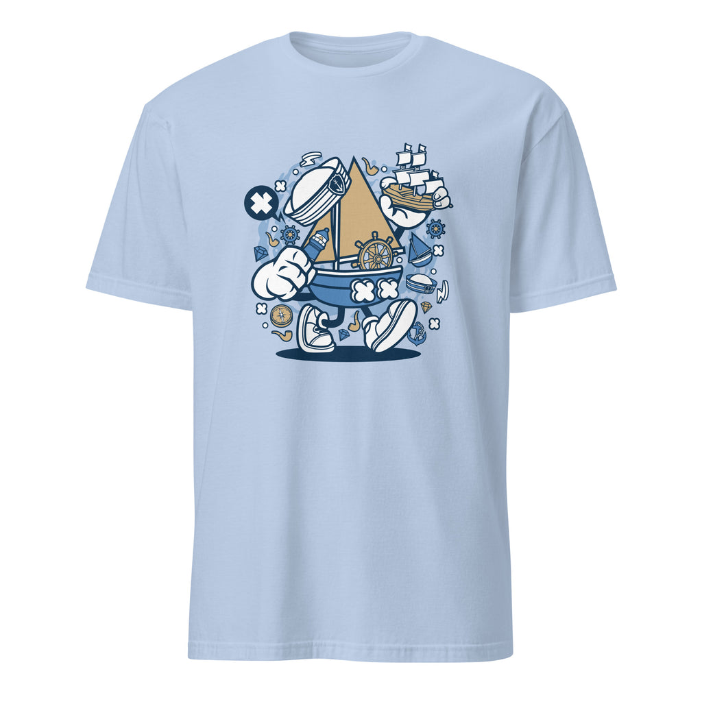 Light blue t-shirt with a nautical-themed graphic design on a white background
