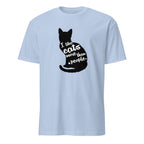 Light blue t-shirt with a black cat silhouette and I Like Cats More Than People text on a white background