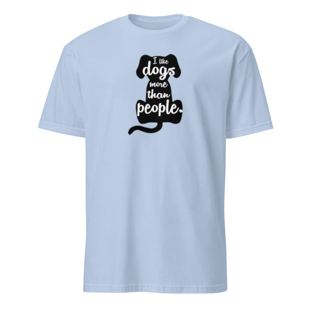 Light Blue t-shirt with 'I Like Dogs More Than People" text inside a dog graphic on a white background
