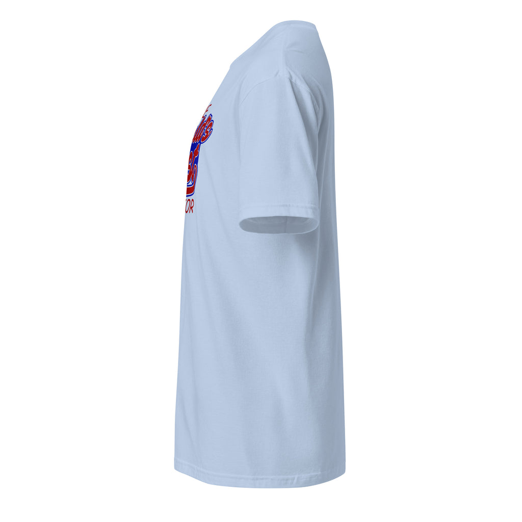 Plain Light blue t-shirt left side on a white background