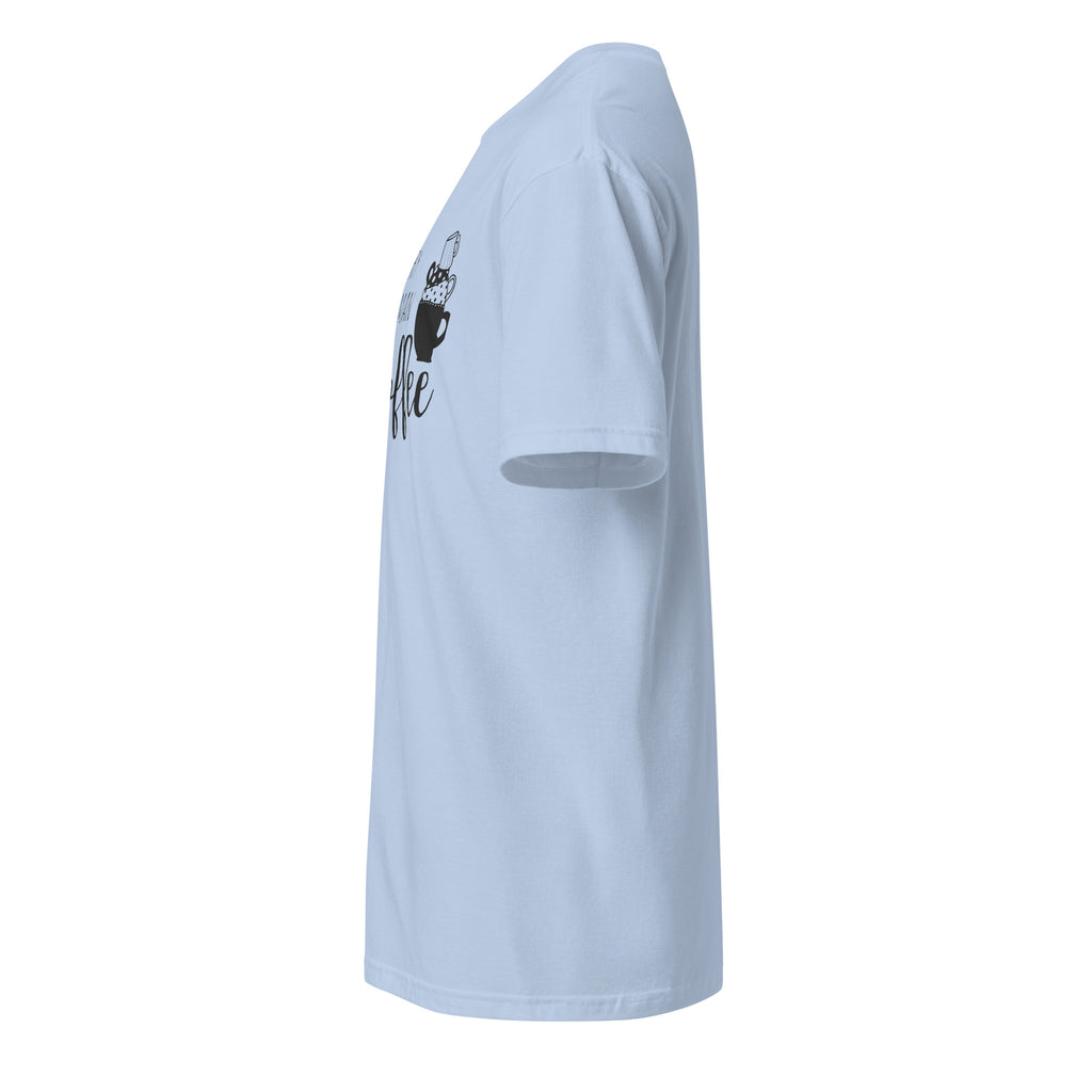 Plain light blue t-shirt left side on a white background