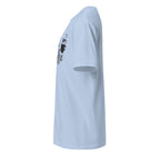 Plain light blue t-shirt left side on a white background