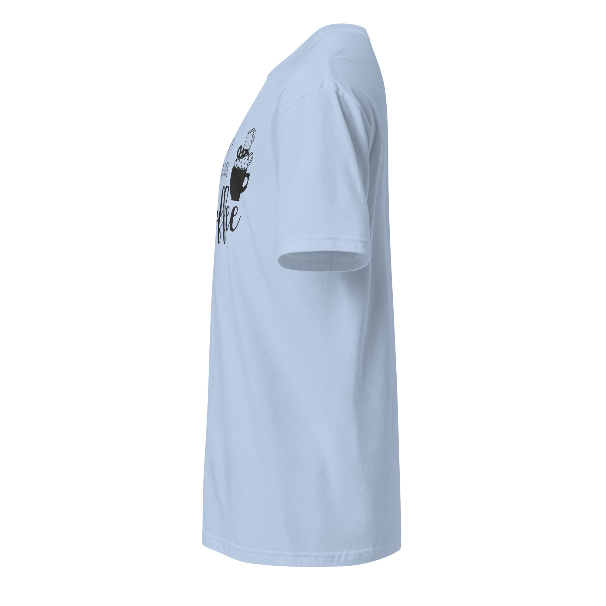 Plain light blue t-shirt left side on a white background