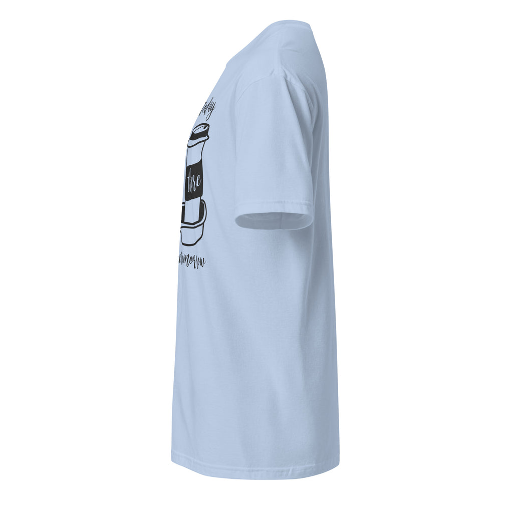 Plain light blue t-shirt left side on a white background