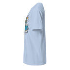 Left view of a Light blue t-shirt on a white background