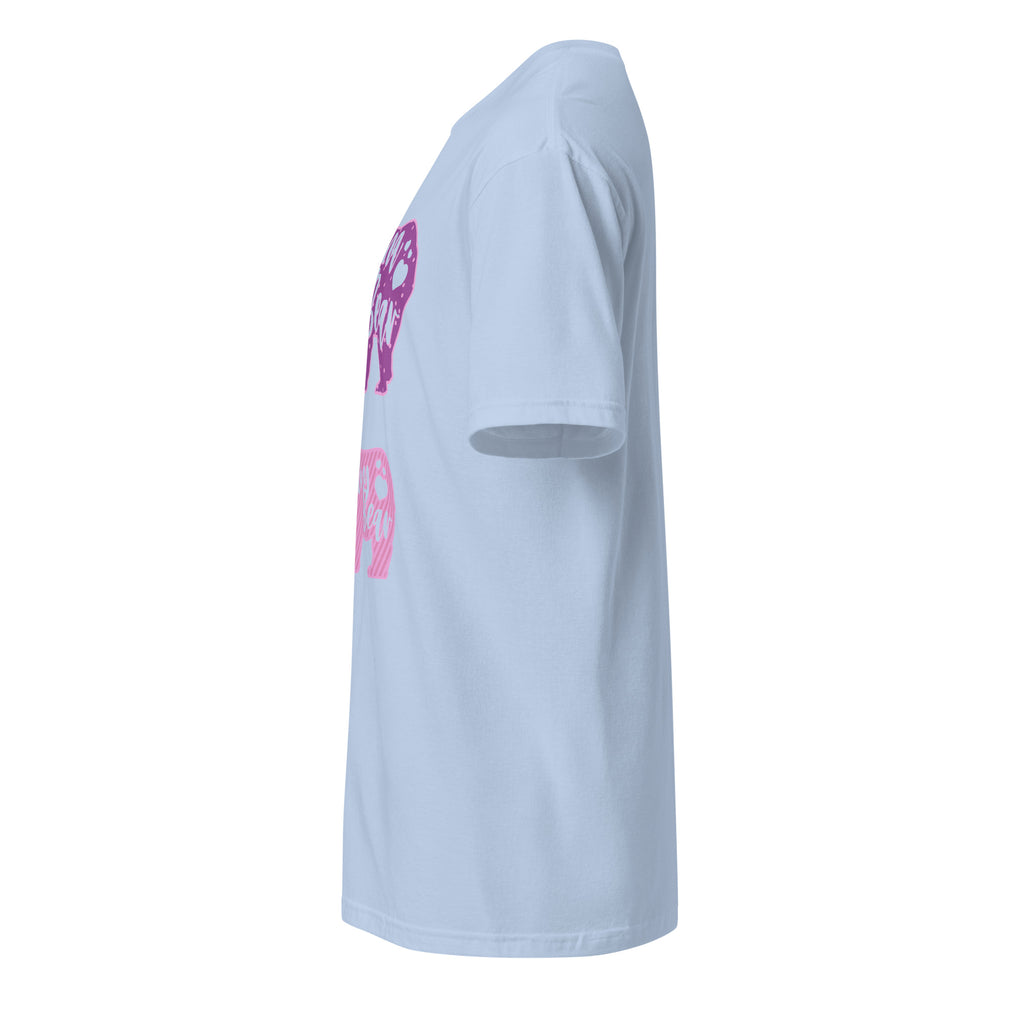 Left view of a Light blue t-shirt on a white background