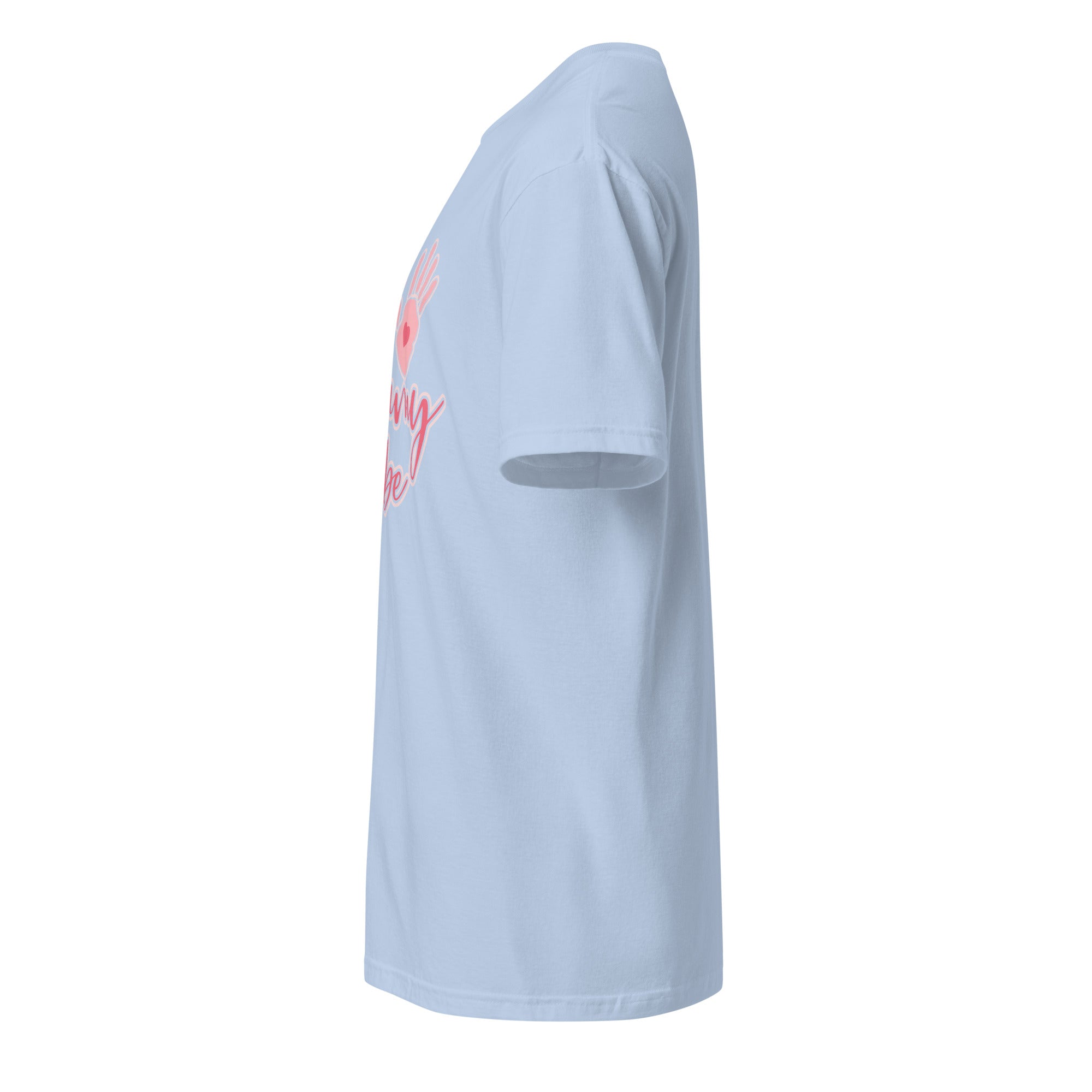 Light blue t-shirt left side on a white background