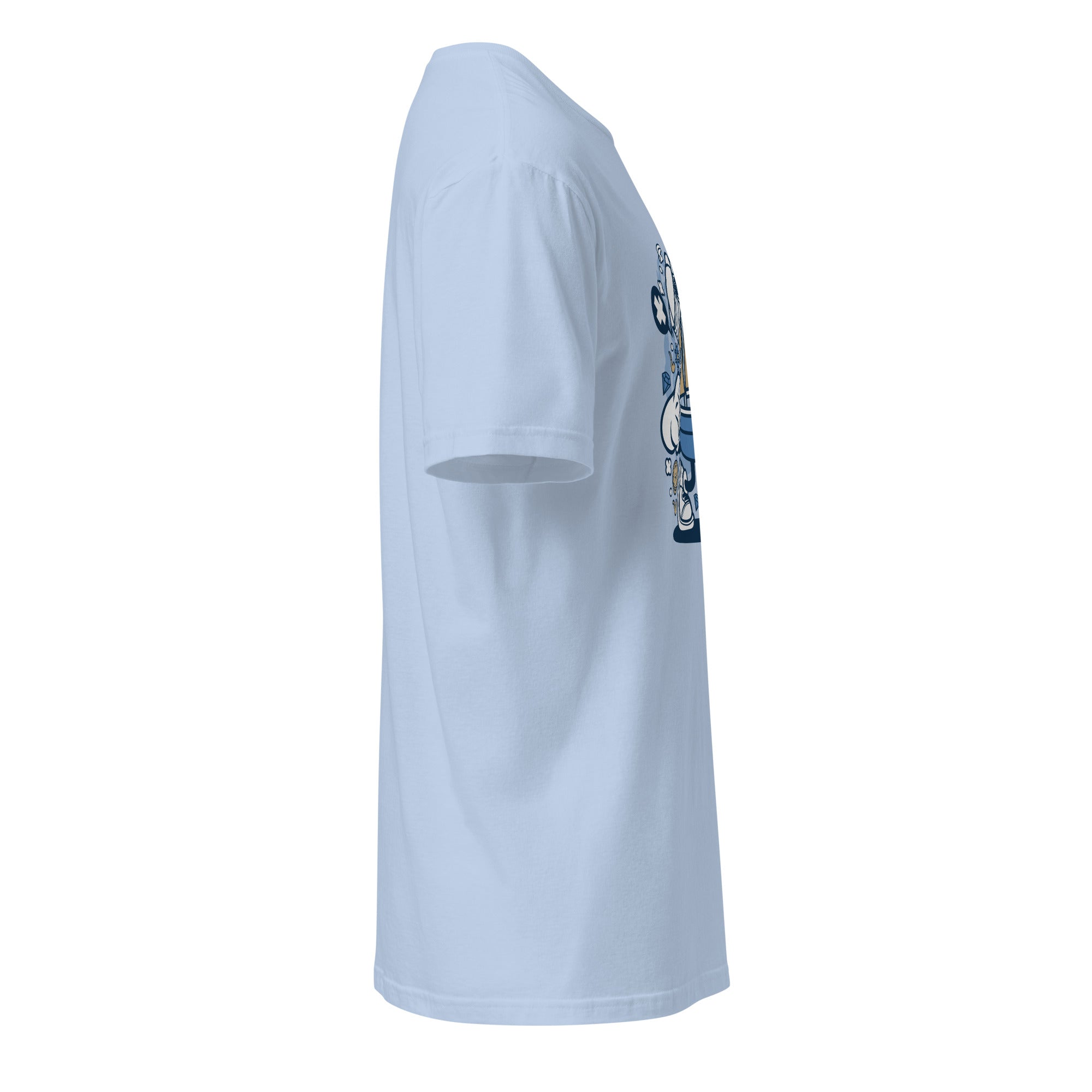 Right view of a plain Light blue t-shirt on a white background