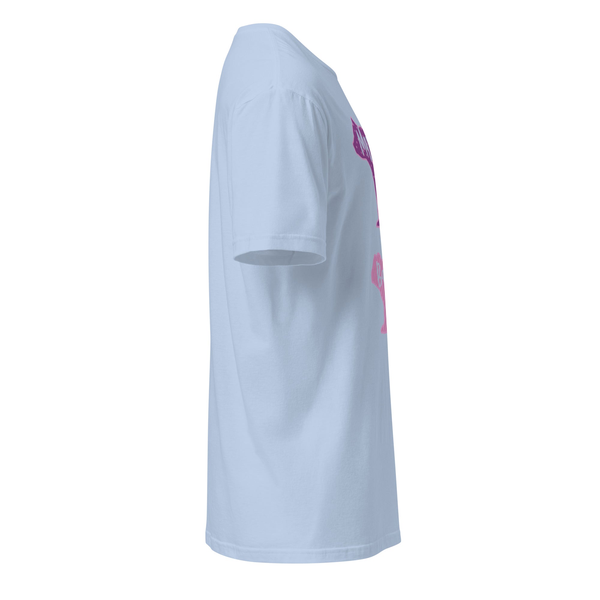 Right view of a Light blue t-shirt on a white background