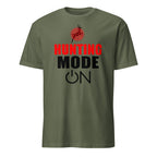 Military Green t-shirt with 'Hunting Mode On' text and target graphic on a white background