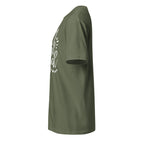Left view of military green t-shirt on a white background
