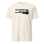 Natural t-shirt with black text and guitar graphic on a white background
