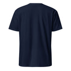 Navy blue t-shirt on a white background