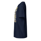 Left view of a plain Navy blue t-shirt on a white background