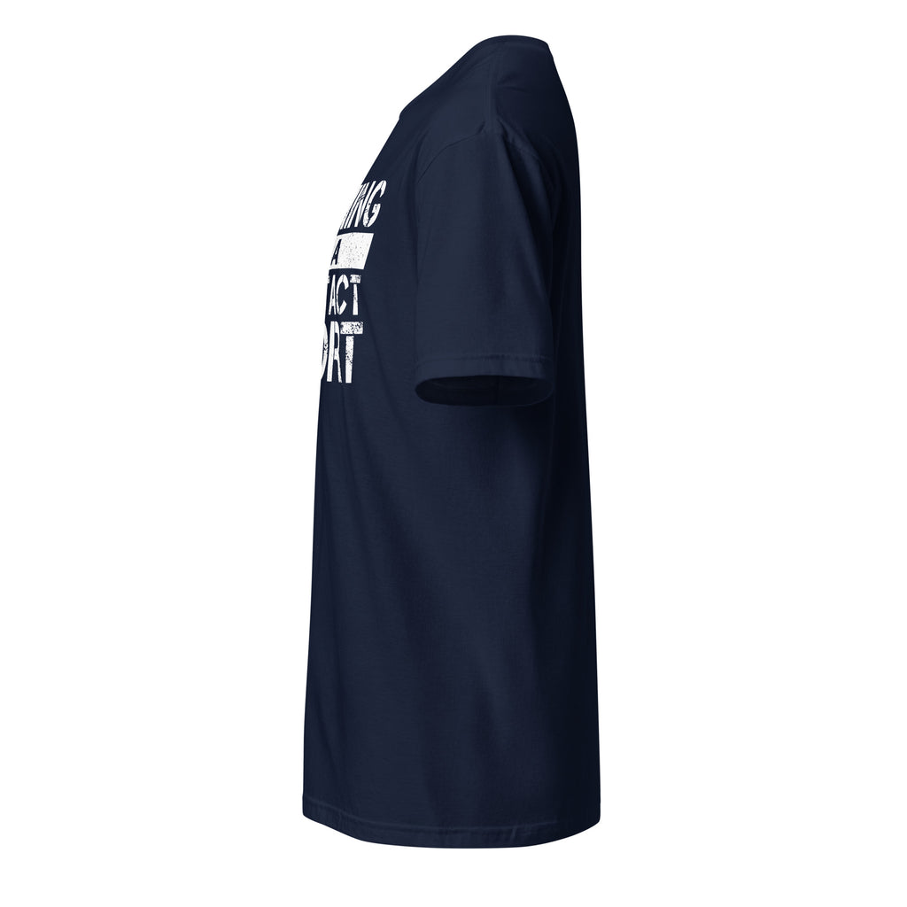 Navy Blue t-shirt left side against a white background