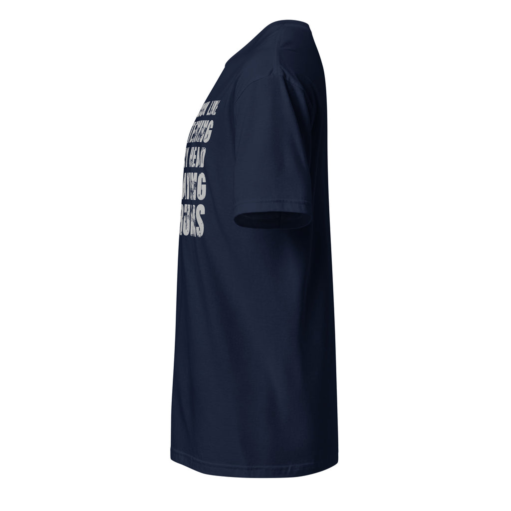Black t-shirt left side on a white background