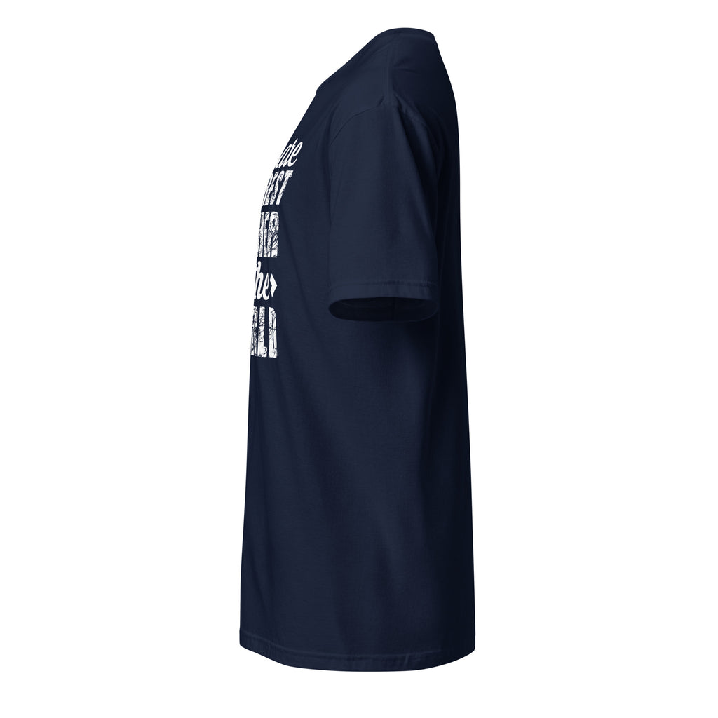 Navy t-shirt left side