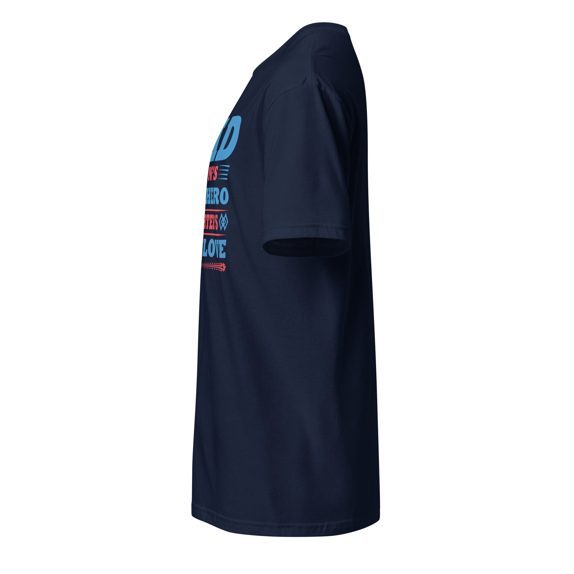 Navy t-shirt left side