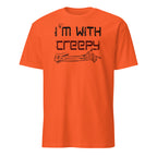 Orange Unisex Halloween t-shirt with “I’m With Creepy” funny couples design
Sources: