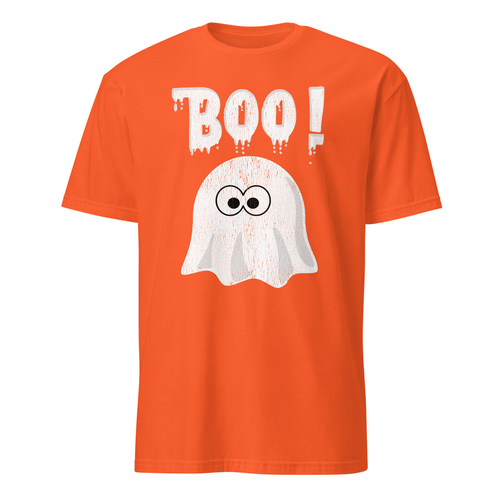 Unisex orange Halloween t-shirt with cute “Boo” ghost graphic
