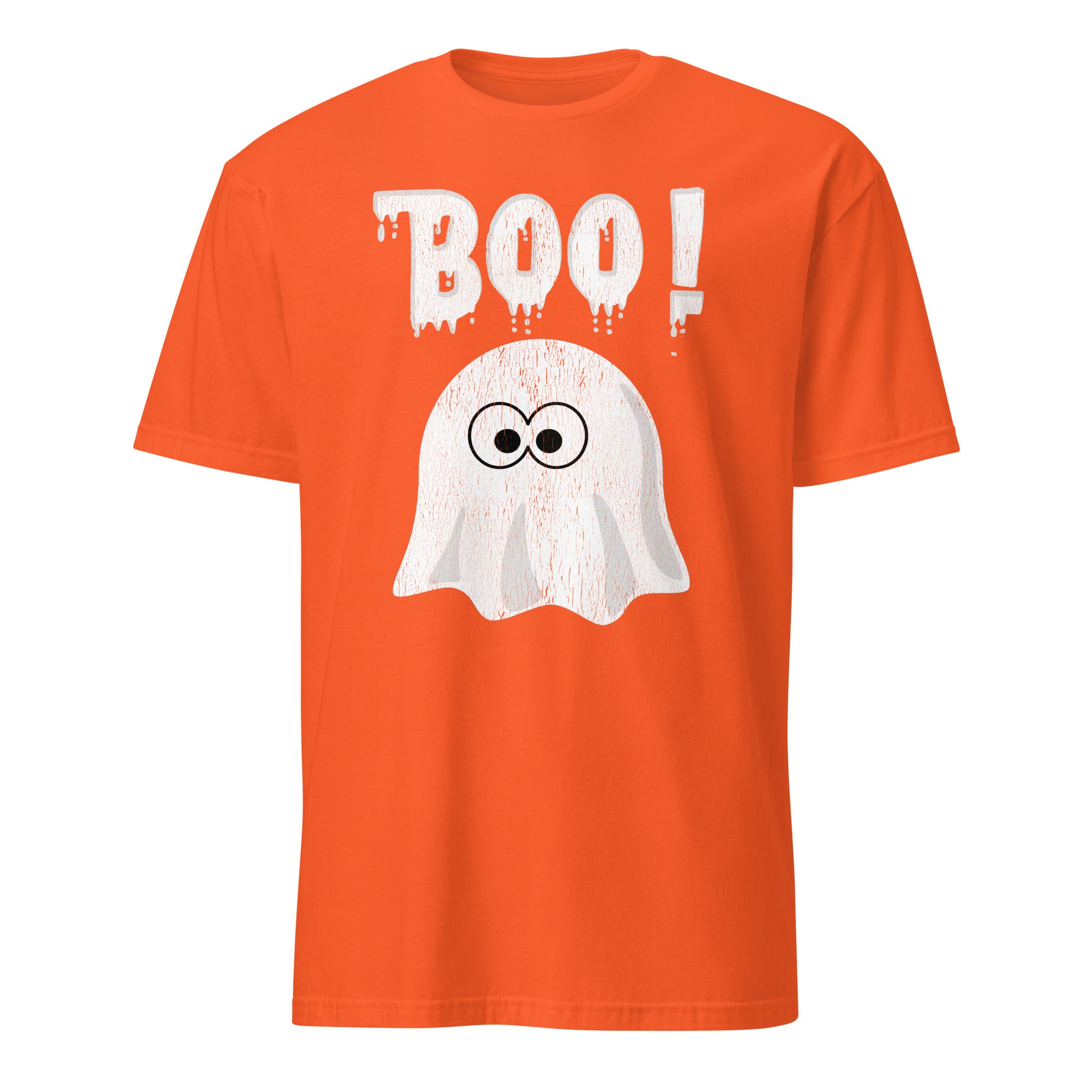 Unisex orange Halloween t-shirt with cute “Boo” ghost graphic
