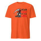 Orange  Unisex Halloween graphic t-shirt with “Your Candy or Your Life” design